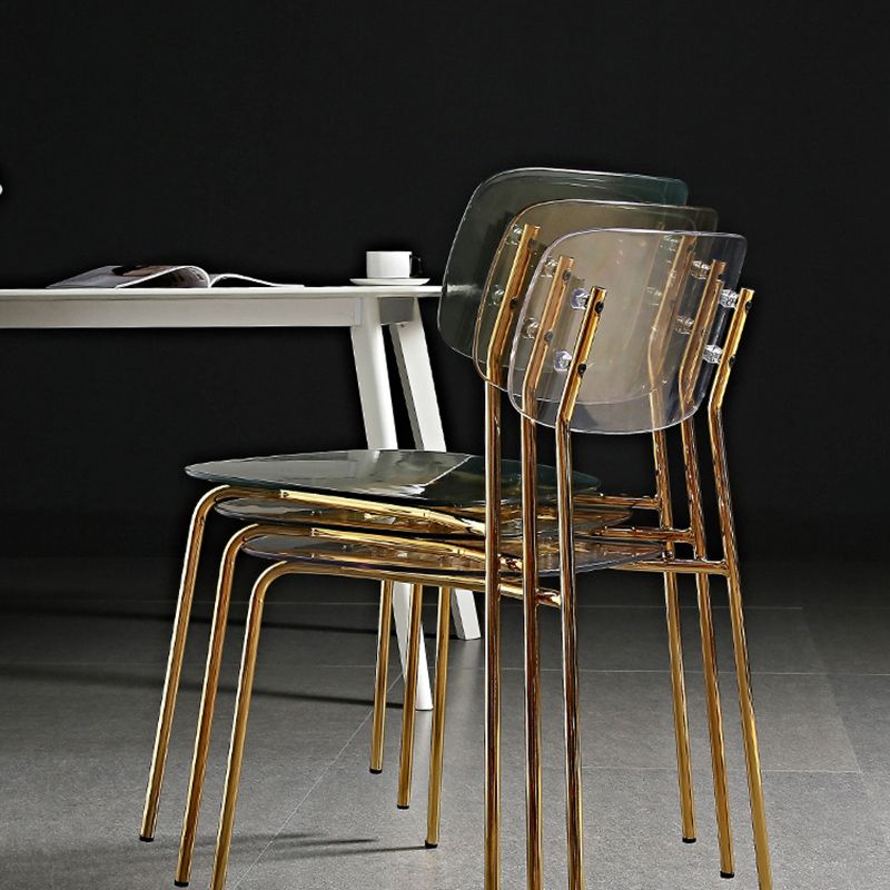 Industrial Armless Dining Chair Plastic Open Back Side Chair with Metal Base