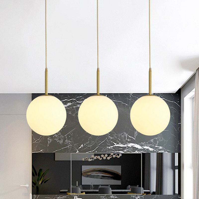 Sphere Opal Glass Multiple Lamp Pendant Minimalism 3-Bulb Gold Pendulum Light for Dining Room