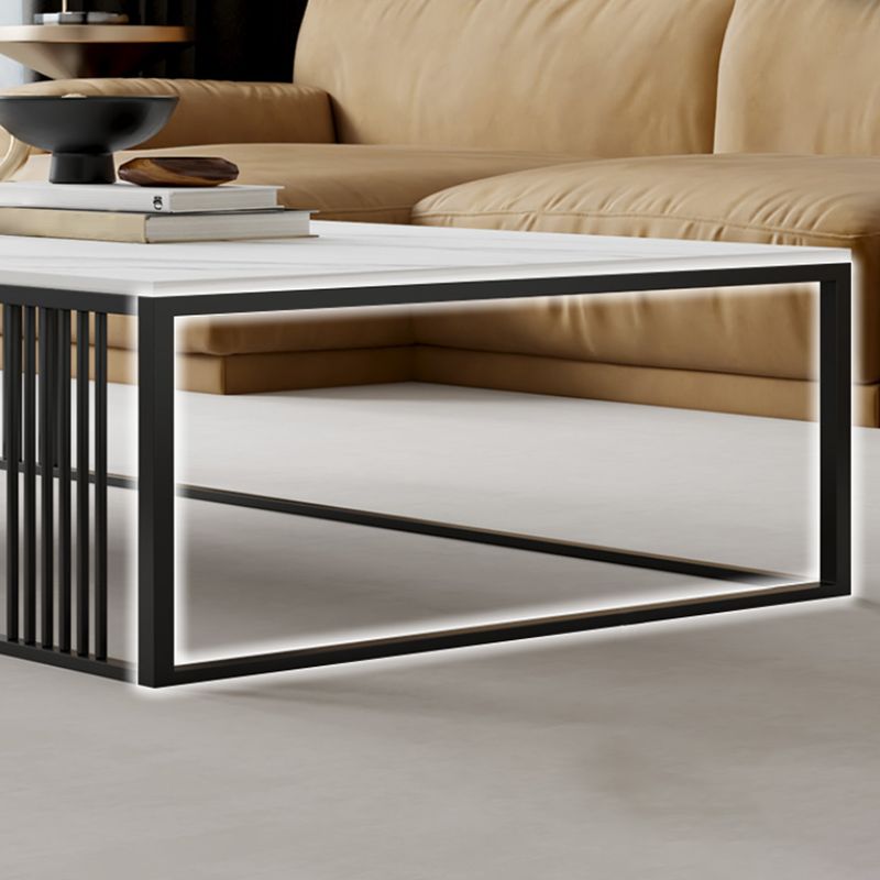 Contemporary 17.7" H Coffee Table Rectangular Stone Top Simple Cocktail Table