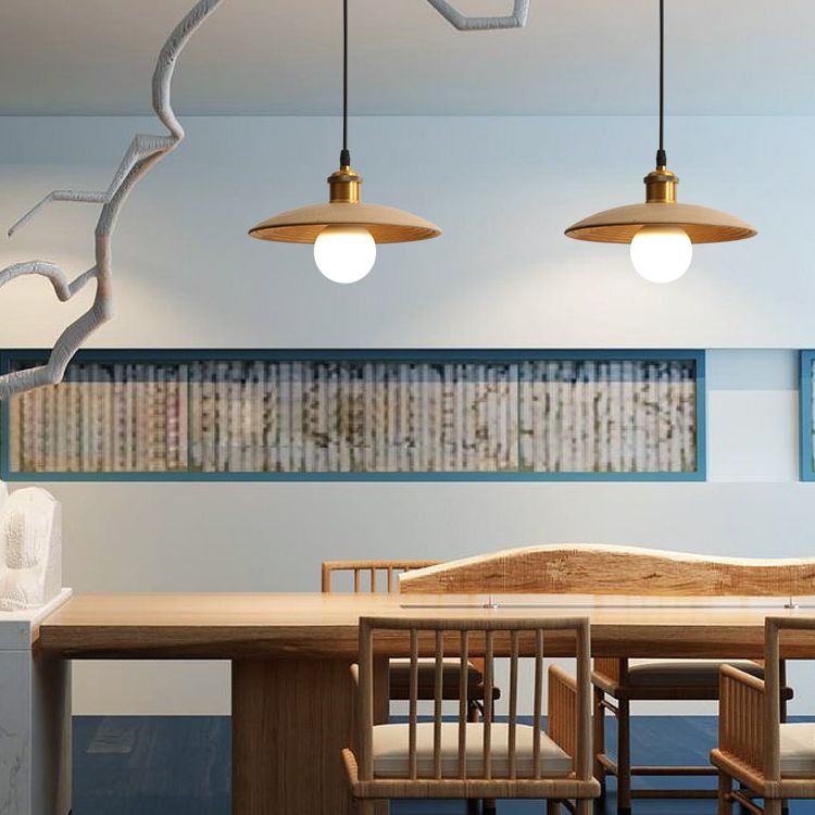 Untertassen -Form der Deckendeckel Anhänger Lampe Holz 1 Glühbirne Einfachheit hängend Licht hängen