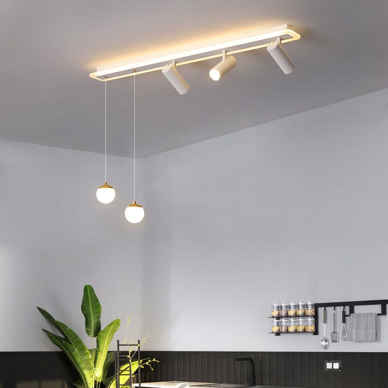 White Long-strip Minimalism LED Island Light Spotlight Design Contemporary Style Opal Glass Suspension Lamp for Dining Room