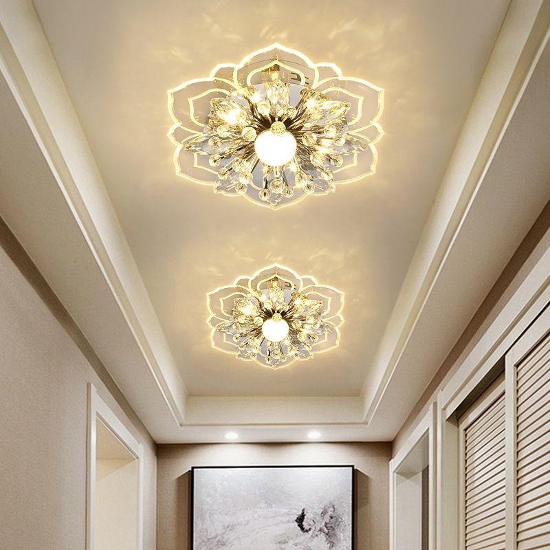 Modern Flower Ceiling Mount Light Fixture Crystal Ceiling Lights