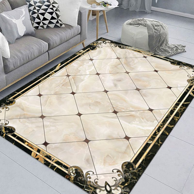 Contemporary Marble Print Rug Polyester Area Carpet Non-Slip Backing Indoor Rug for Home Decoration