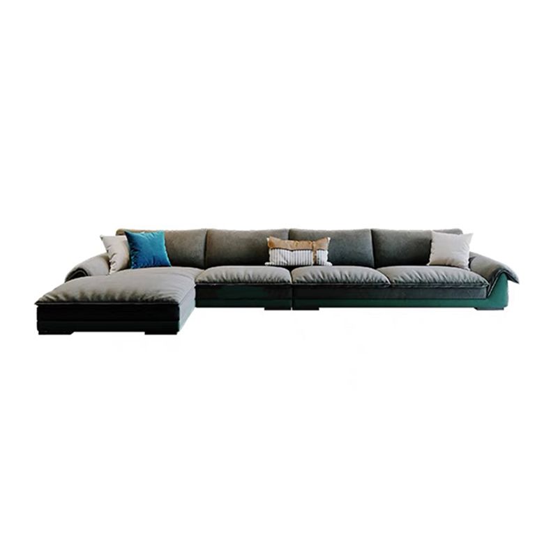 Flannelette Sofa Bed Armrest and Pillow Back Grey/dark Green/beige Solid Wood Frame Sofa