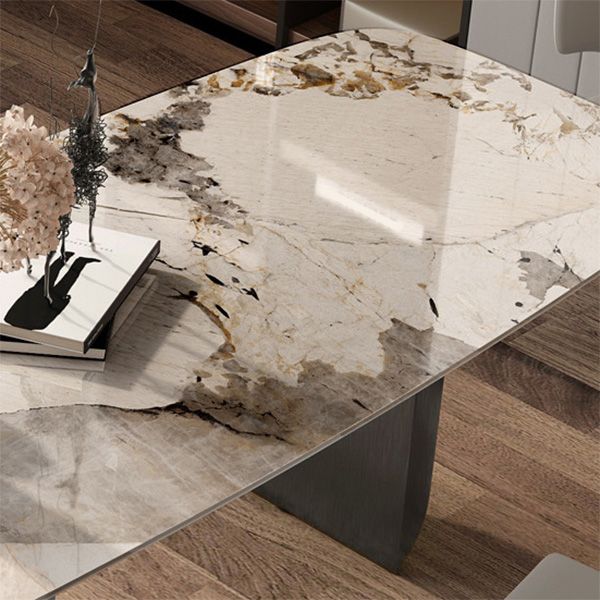 Modern Style Rectangle Table Sintered Stone Dining Table with Metal Legs