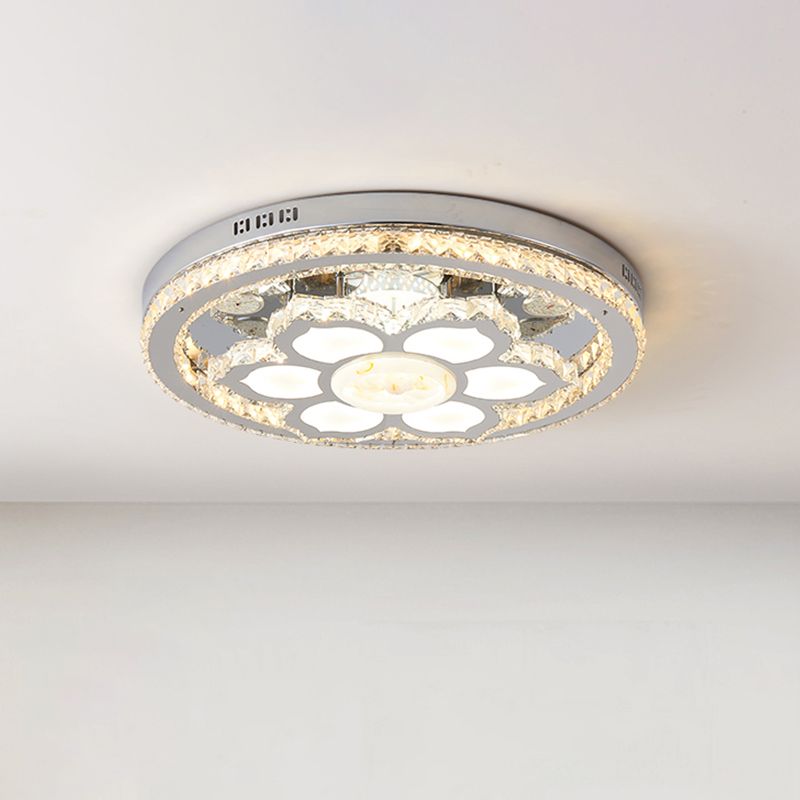 Lotus Flush Mount Lamp Fixture Simple Faceted Crystal LED Stainless-Steel Close to Ceiling Lighting
