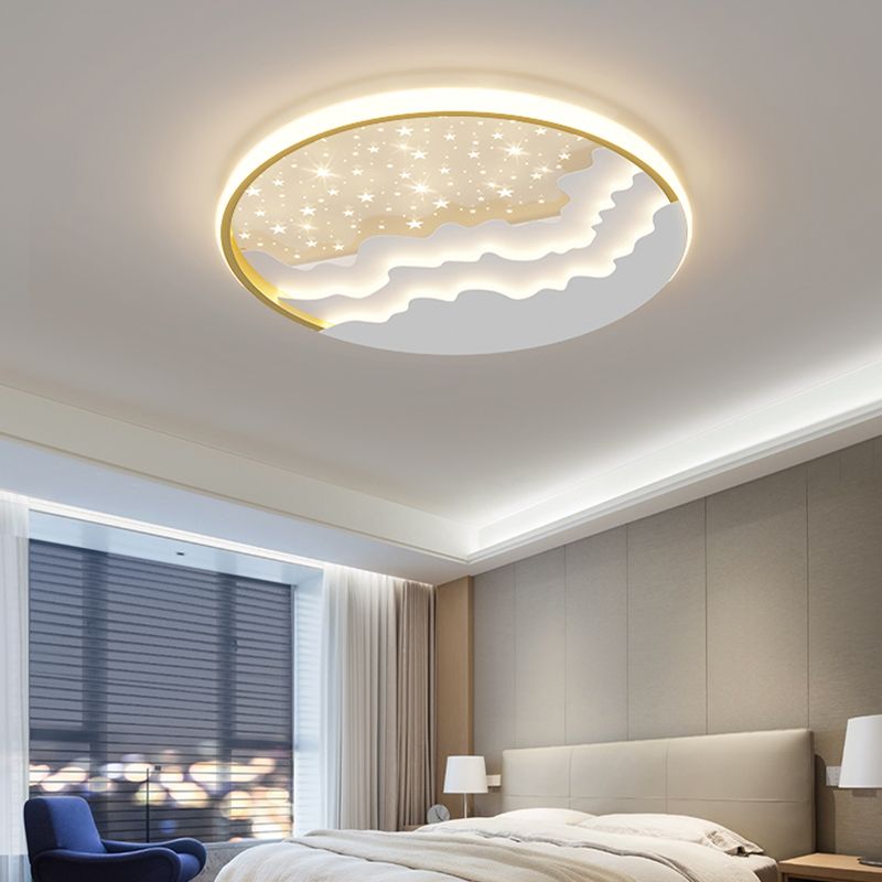 Luminaire de plafond encastré de style moderne à 1 ampoule à abat-jour rond en blanc