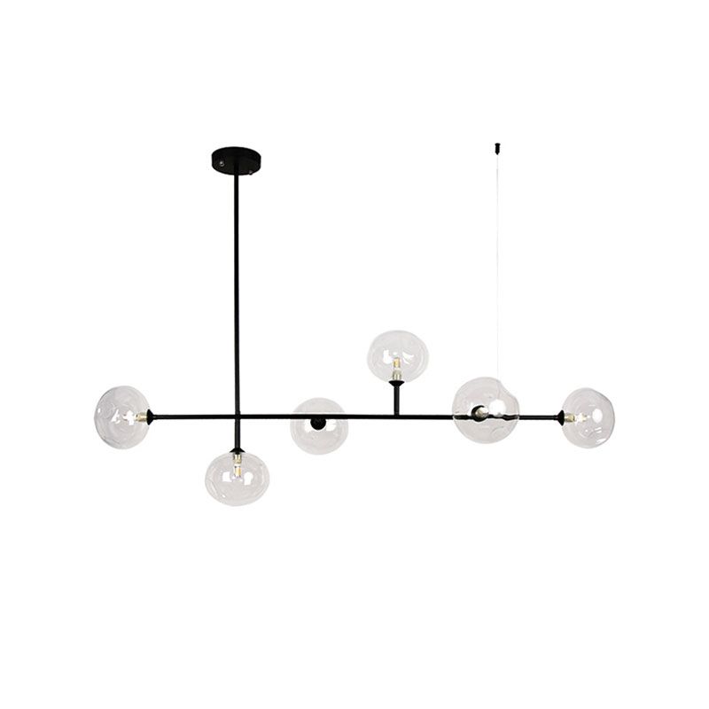 Glass Bubble Shade Hanging Chandelier for Restaurant 6 Lights Modern Metal Island Light in Black