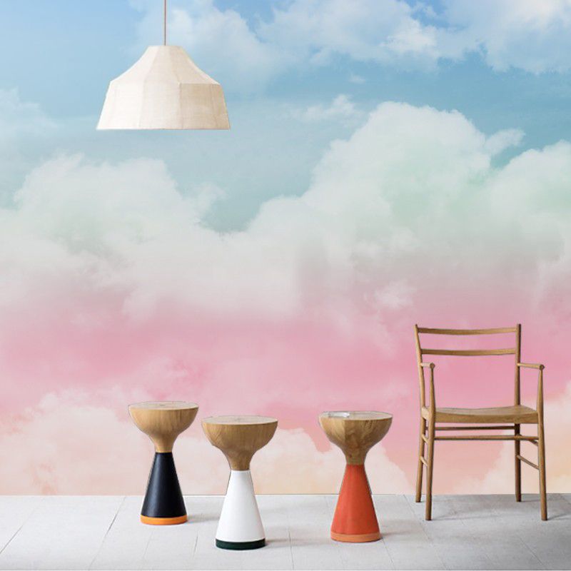 Full Photography Cloud Wall Mural for Girl's Bedroom Decor in Pink and Blue, Custom Size Available