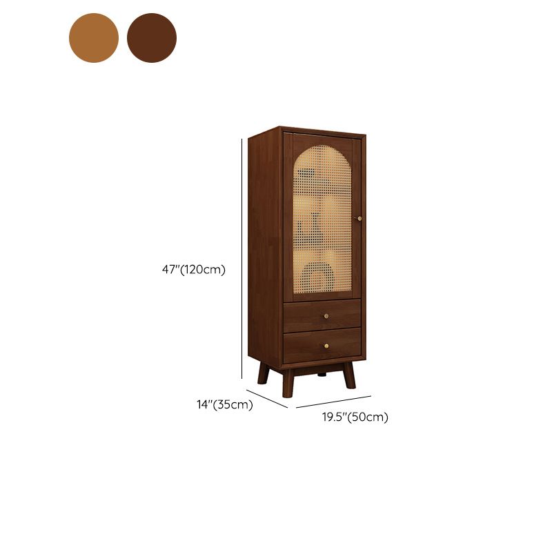 Rubberwood Accent Cabinet Modern Glass Paned Cabinet with Drawers