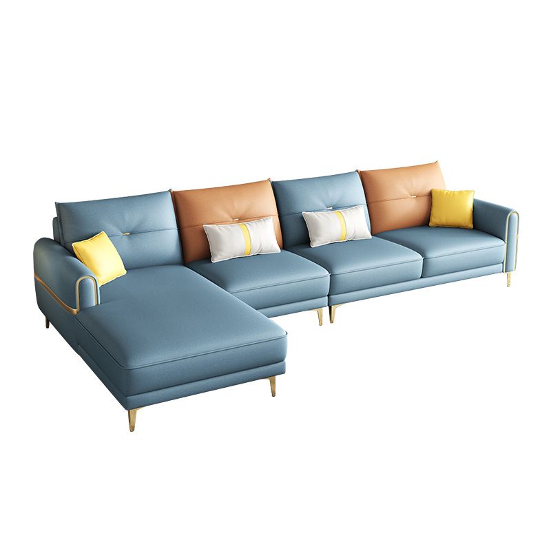 Modern Faux Leather Sofa with Bolster Pillows for Living Room