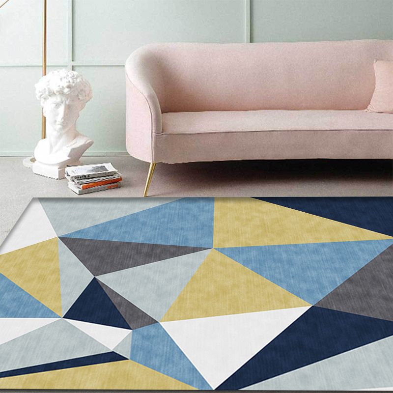 Neuheit Colorblock Geometrisches Muster Teppich Blau Polyester Teppich Waschbarer Haustierfreundlicher Nicht-Schlupf-Fläche Teppich für Wohnzimmer