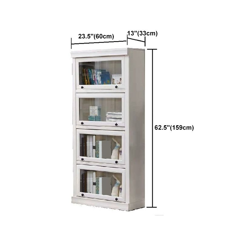White Vertical Standard Bookcase Solid Wood Bookshelf with Glass Doors