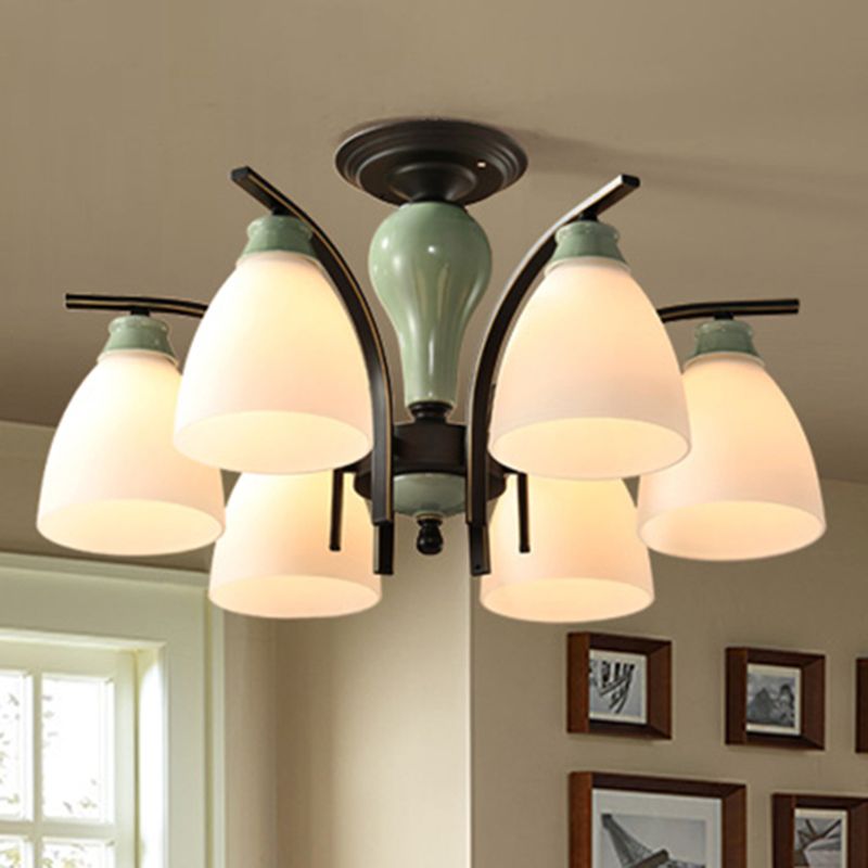 Opal Glass Bell Flush Mount kroonluchter klassieke woonkamer semi -spoeling licht armatuur in lichtgroen