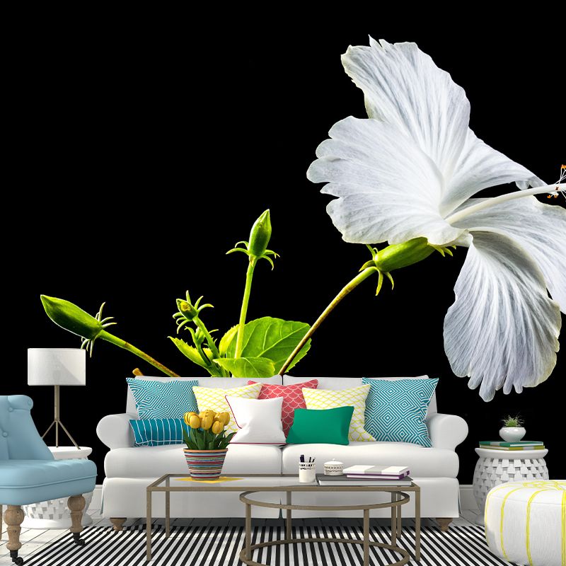 Customized Hibiscus Mural Wall Covering Decorative Mildew Resistant for Living Room
