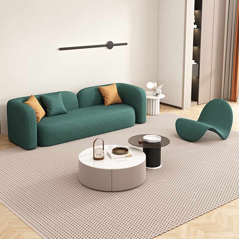 33" Wide Contemporary Sofa Forest Green Leather Stationary Seating