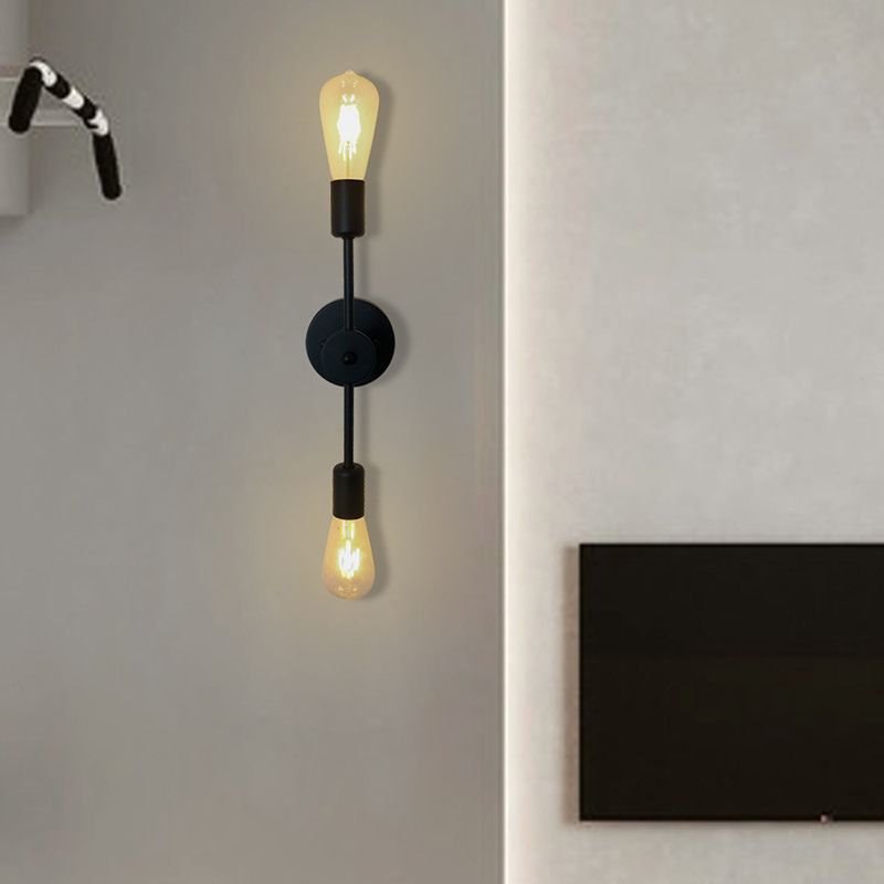 Modern Wall Sconce Linear Shape Wall Light with Metal Shade for Bedroom in Black