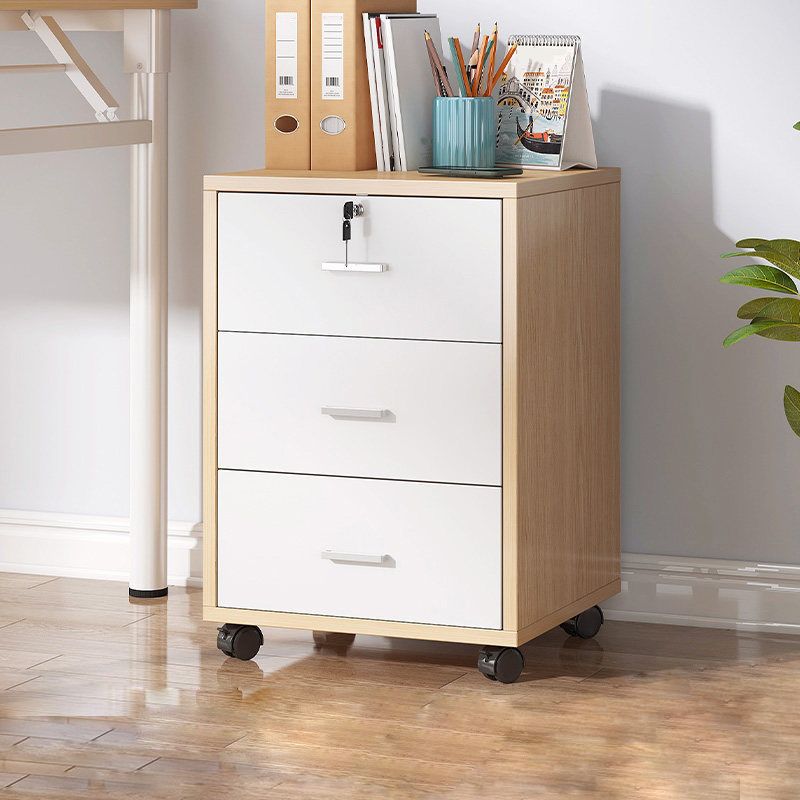 Mid Century Modern Cabinet Wood Locking Drawers and Storage Cabinet with Castors