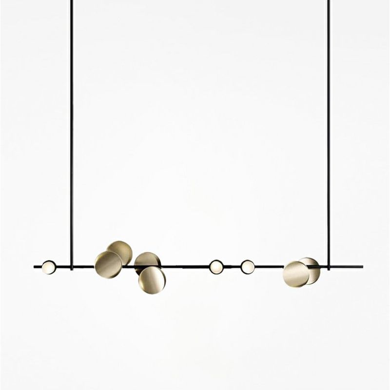 Modern Island Lamp 9-Head Linear Restaurant Pendant Light with Round Metal Shade