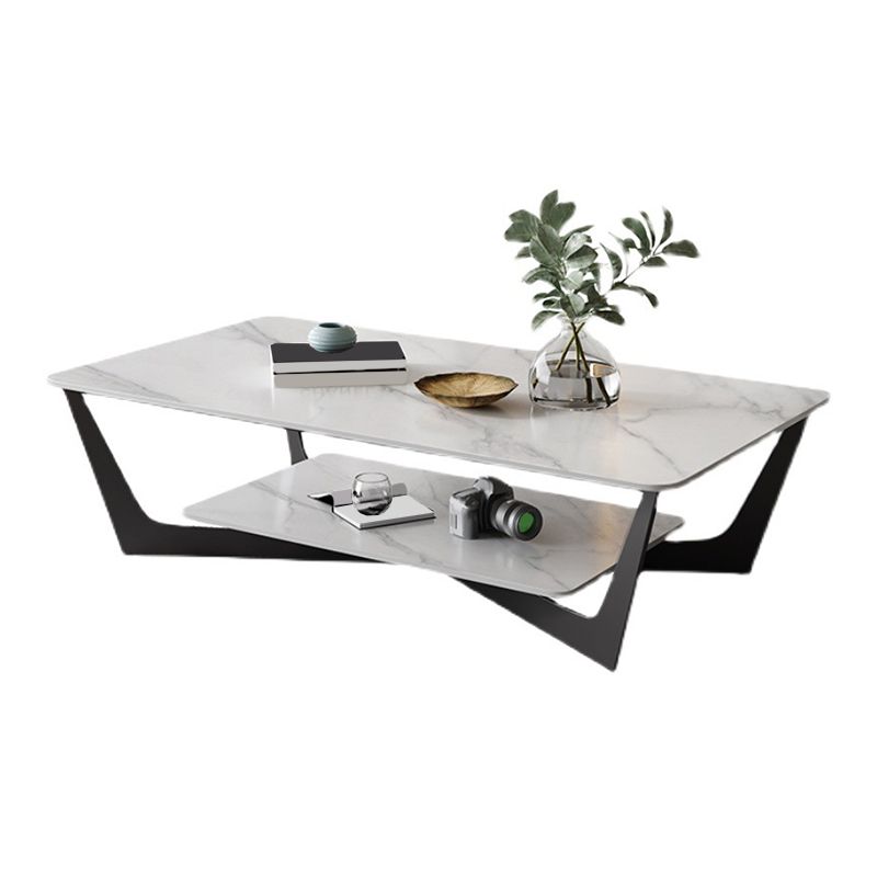 Rectangular Abstract Base Slate Glam Style with Storage Shelf Coffee Table