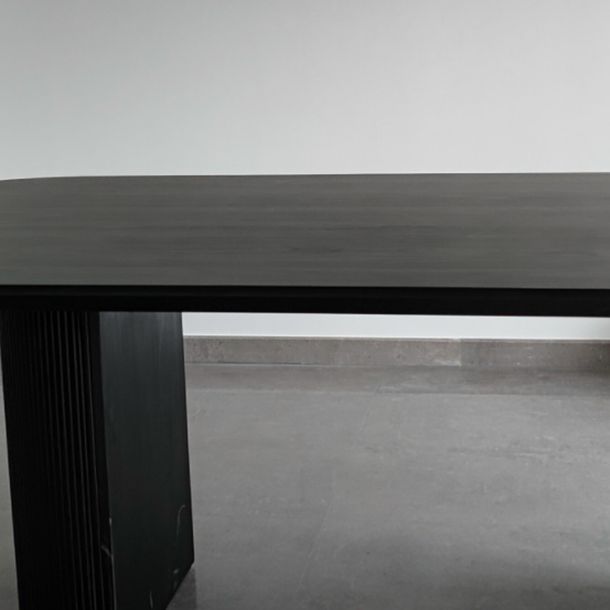 Solid Wood Black Tone Table Simplicity Double Pedestal Table for Dining Room