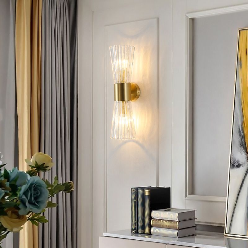 Cone Shape Crystal Wall Mount Light Modern Style 2-Lights Wall Light Sconce in Gold
