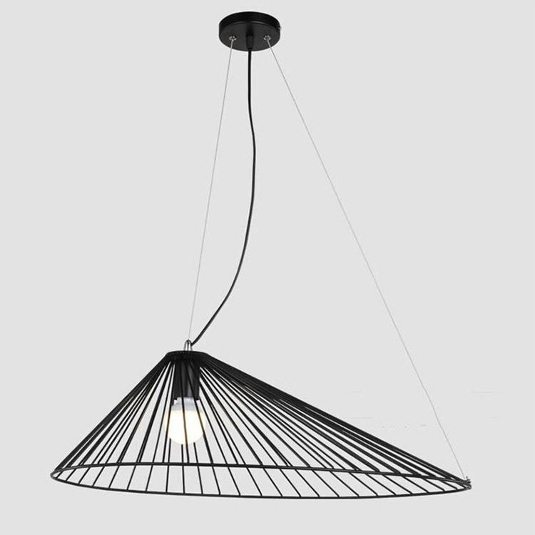 Black Metal 1 Light Pendant Light Nordic Modern Wire Hat Shade Hanging Lamp for Restaurant
