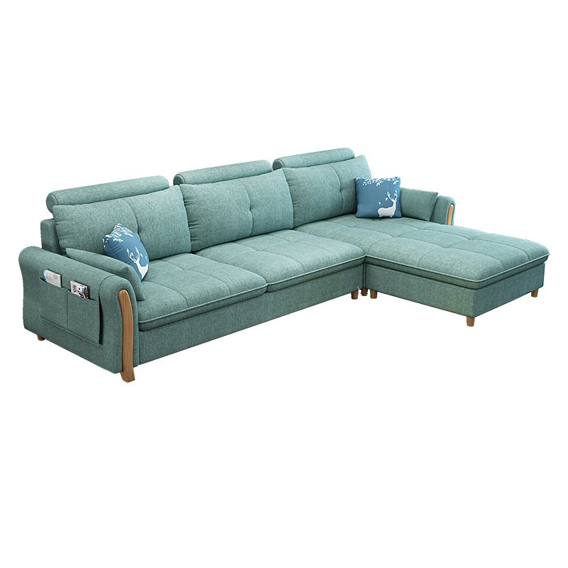 Faux Leather and Linen Pillow Top Arm L-Shape Furniture Sectionals