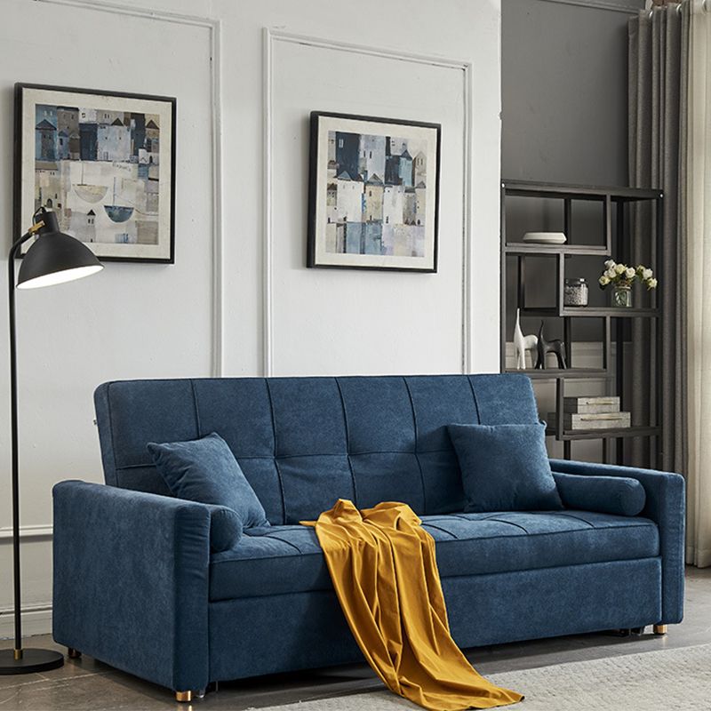 Blue 35.43" Wide Sofa Bed Linen Sleeper Sofa with Biscuit Back