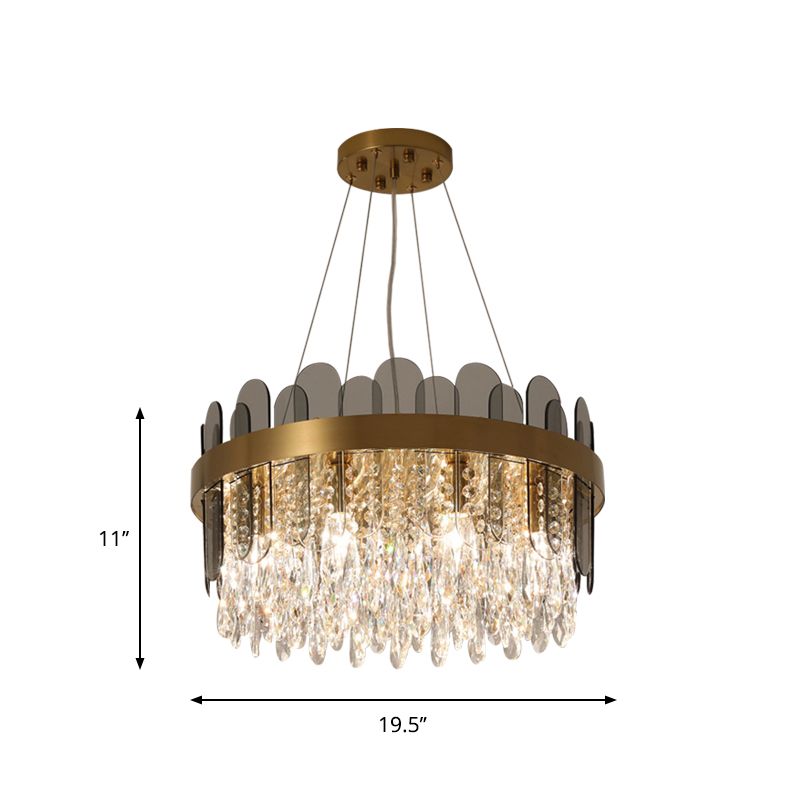 Drum Dining Sala lampadario del lampadario retrò Crystal 8/12 Lights Gold Finitura in pendente con pannello ovale Deco