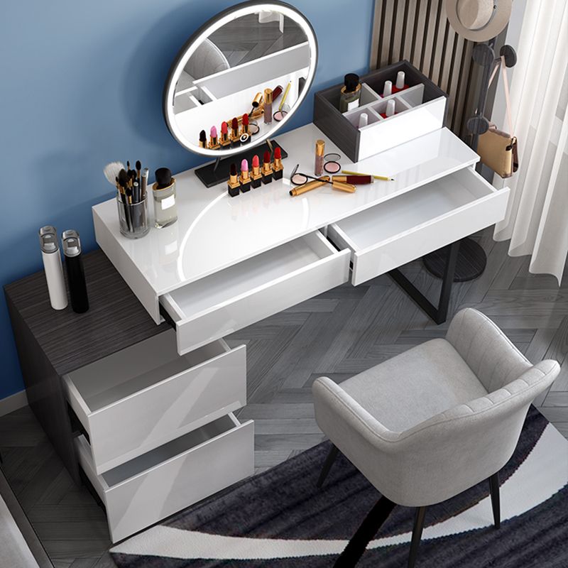 Modern 28.94" H Vanity Dressing Table Set 4 Drawers White Dresser with Stool