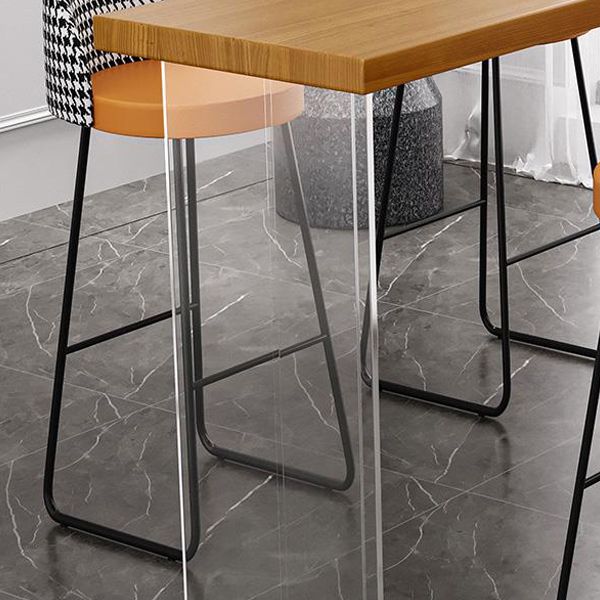 Contemporary Rectangle Bar Dining Table Indoor Wood Bar Table with Acrylic Double Pedestal