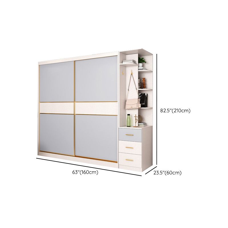 Coastal Style Wooden Wardrobe Cabinet Bedroom Sliding Doors Armoire