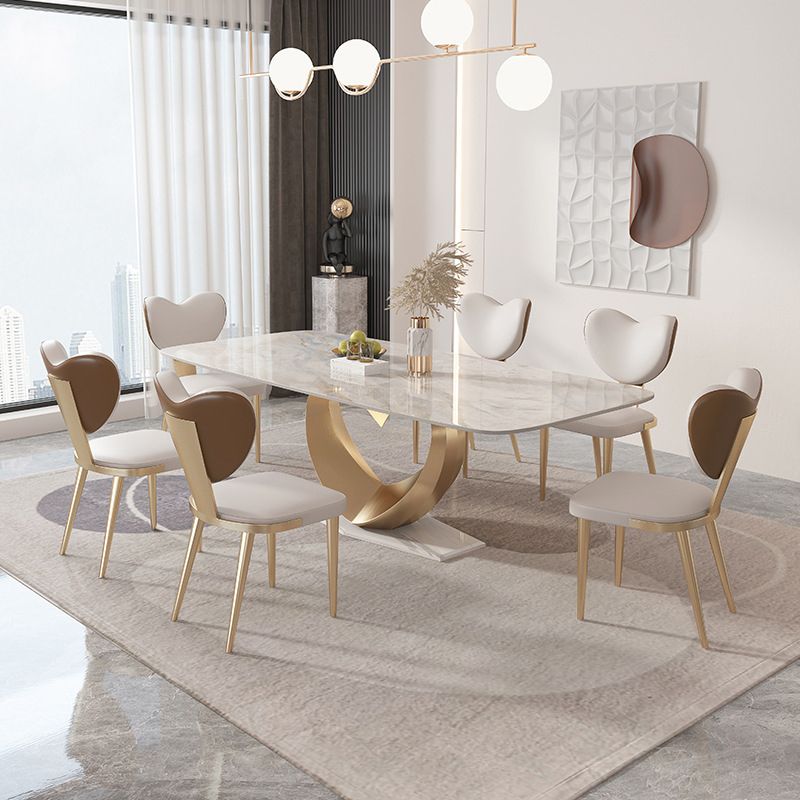 Glam Rectangle Dining Table Sintered Stone Table with Metal Legs for Home