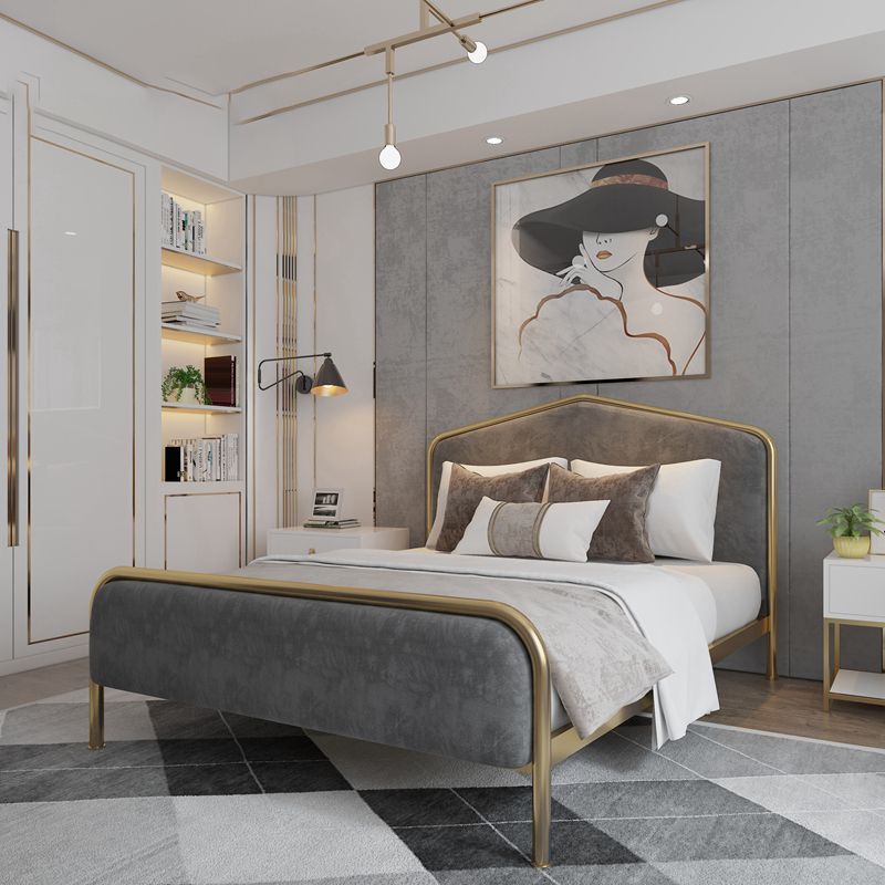 Metal Upholstered Bed with Camelback Headboard Low Profile Bed