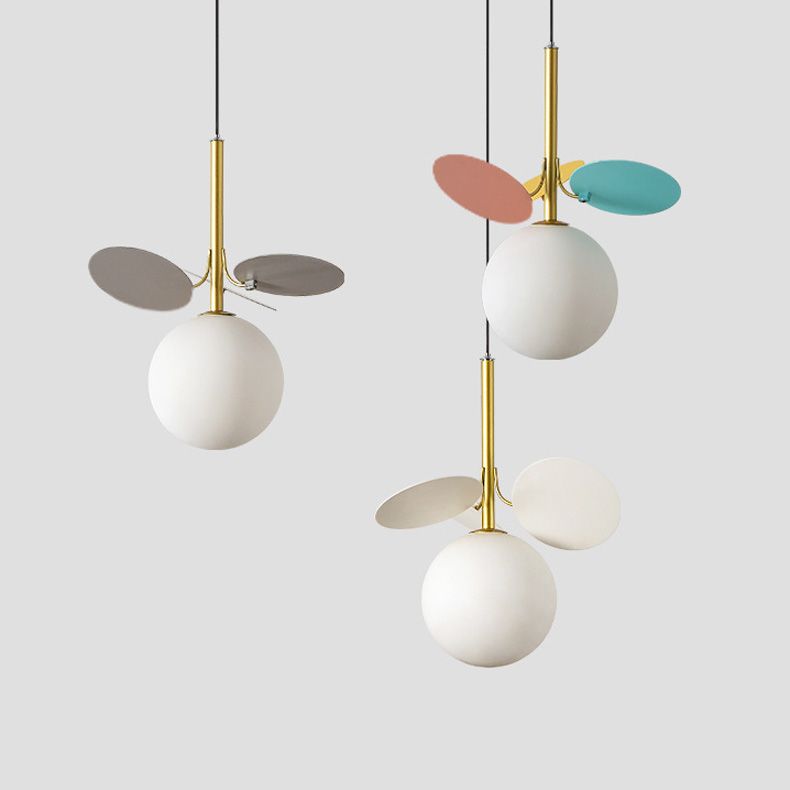 Modern Creative Single Pendant Light Globe Hanging Lamp with White Glass Shade