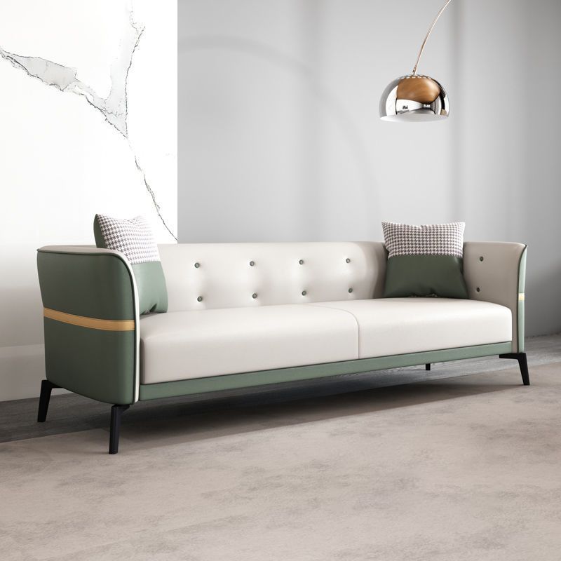 Faux Leather Sofa 27.55" D x 26.37" H Tuxedo Arm Sofa for Living Room