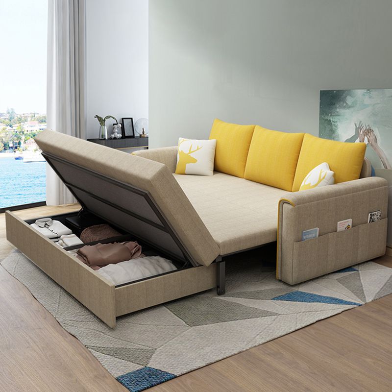 Flared Arm Modern Cotton Blend Settee Couch with Pillows with Storage