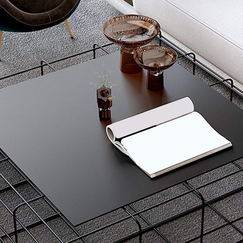 Black Mid-Century Modern Coffee Table with Iron Top and Frame Base