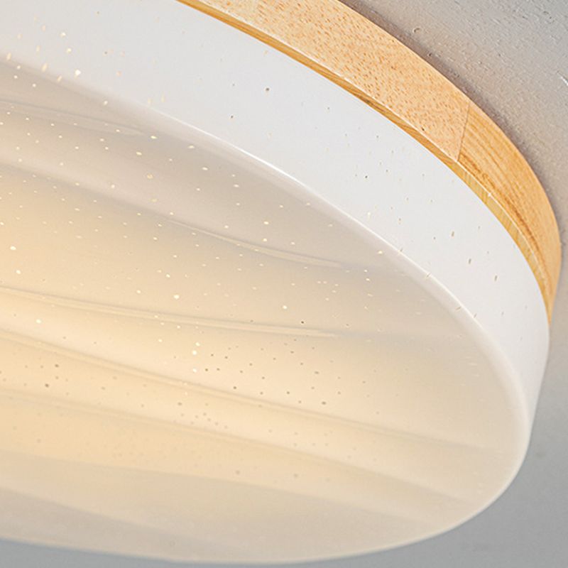 1-Light Round Flush Light Fixtures Modern Style Wood Flush Mount Lighting