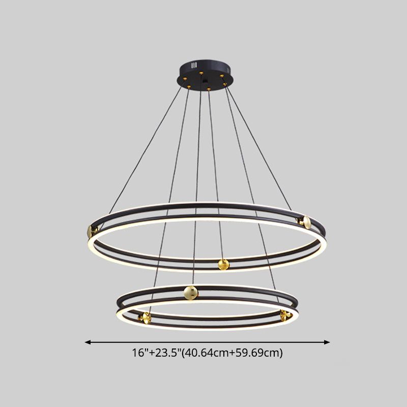 Hollow Ring Shape Hanging Chandelier Light Modern Multi Tiered Black Pendant Lamp with Frosted Silicone Shade