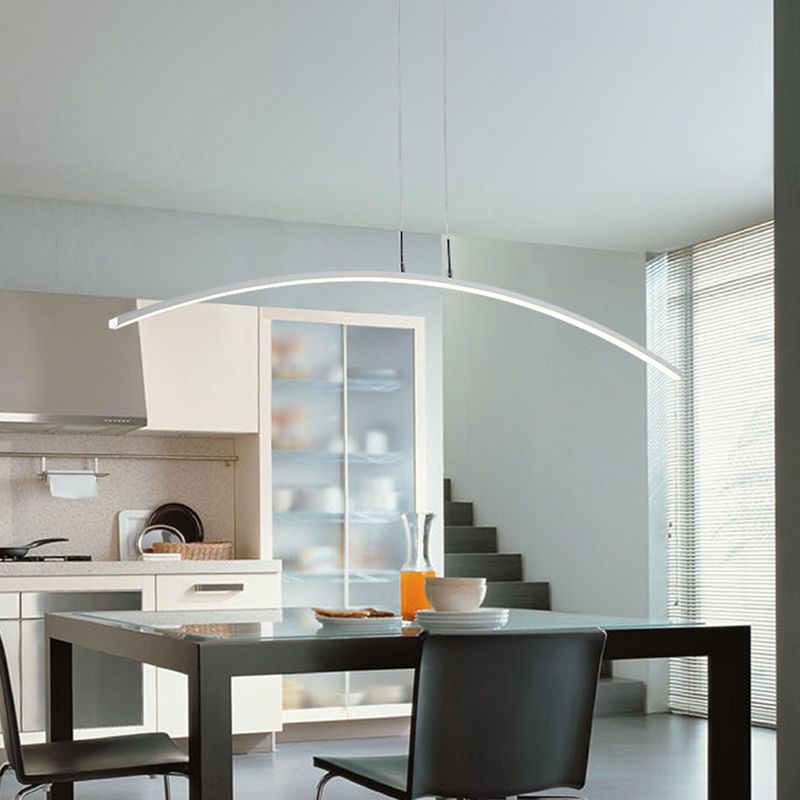 Curved Linear Hanging Lamp Simplicity Metallic Black/White LED Island Lighting Ideas in Warm/White Light