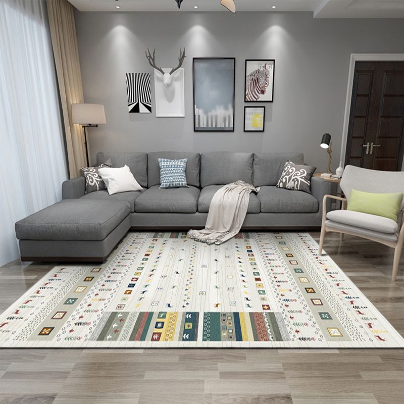 Beige Living Room Area Carpet Americana Pattern Rug Polyester Anti-Slip Backing Rug