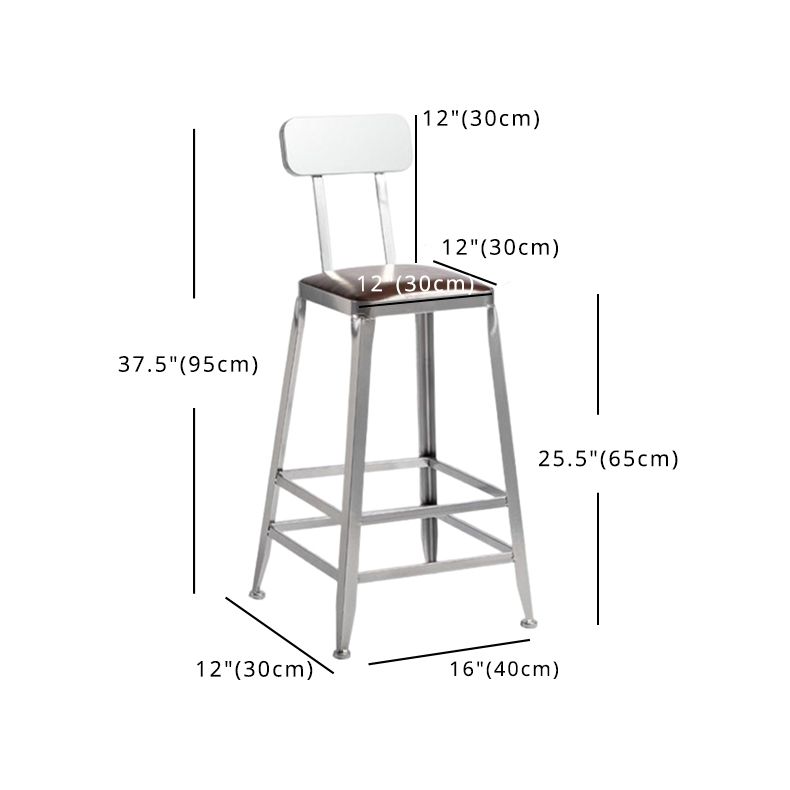 Industrial Square Iron Bar Stool Silver Footrest Bristol Stool