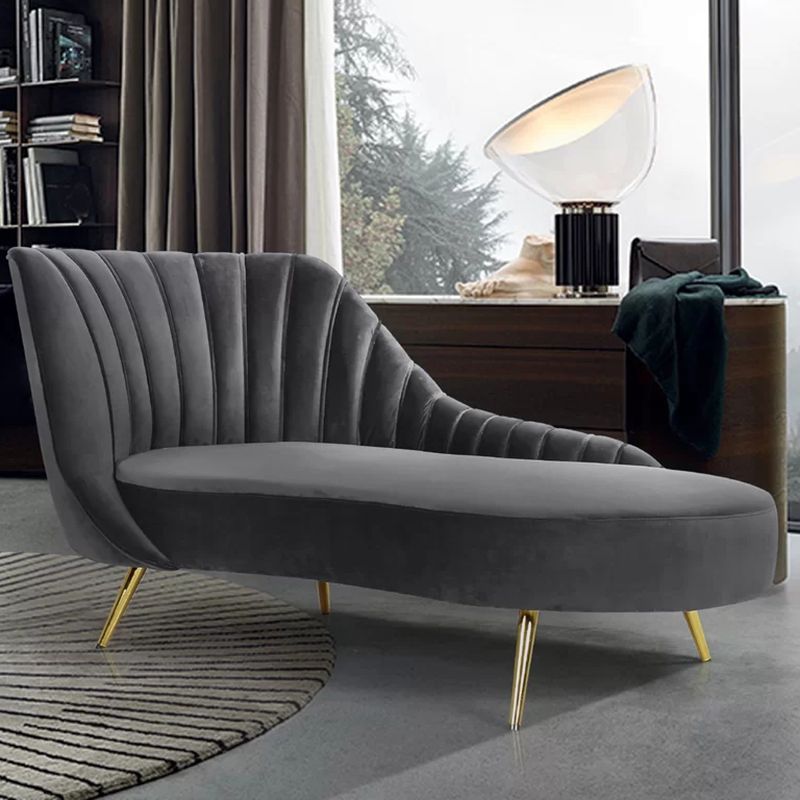 Glam Upholstered Velvet Chaise Lounge Couch Metal Chaise Lounge Chair