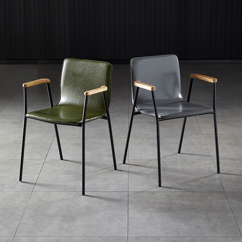 Industrial Dining Arm Chair Leather Dining Chair with Metal Base