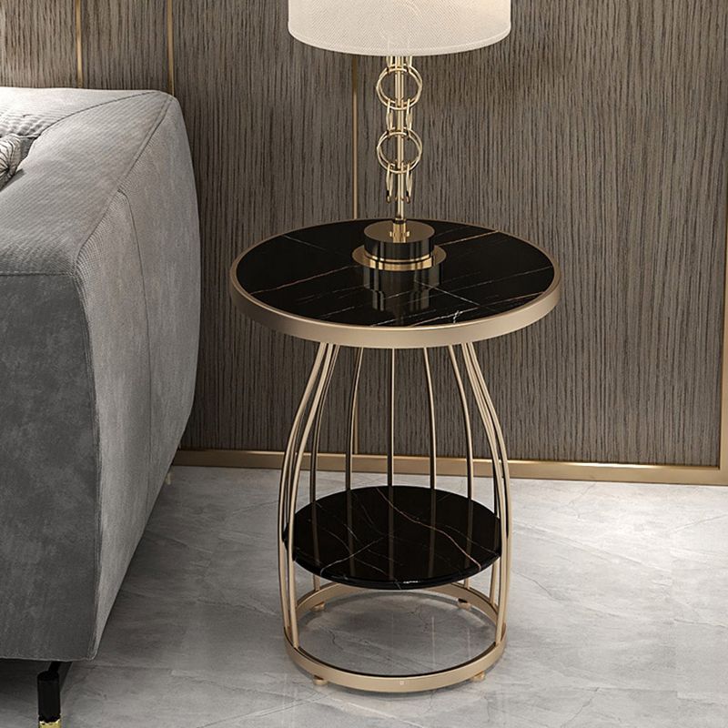 Modern Frame Side Table Slate Round Sofa End Table with Storage