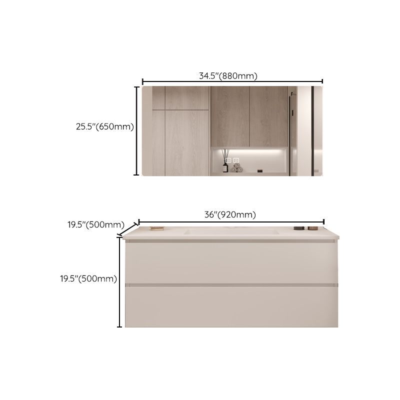 White Bathroom Vanity Wood Rectangle Single Sink Wall Mount 2 Drawers Vanity Set