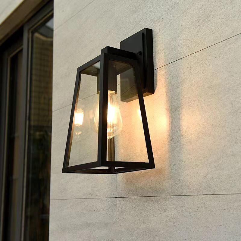Industrial Metal Wall Sconce Geometric Shape Wall Light with Glass Shade for Courtyard