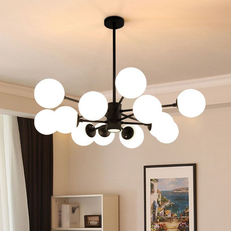 Black Bubbles Chandelier Lighting Nordic Frosted White Glass Suspension Light for Dining Room